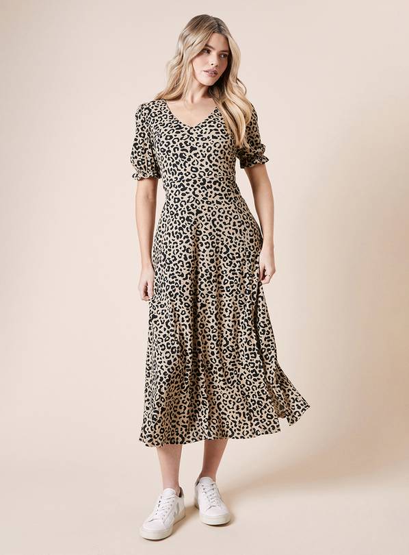 DOROTHY PERKINS Leopard Print Short Sleeve Jersey Midi Dress 8